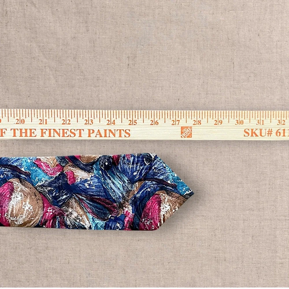 Oscar De La Renta Silk Tie Mens Abstract Blue Red Gold Pattern Designer